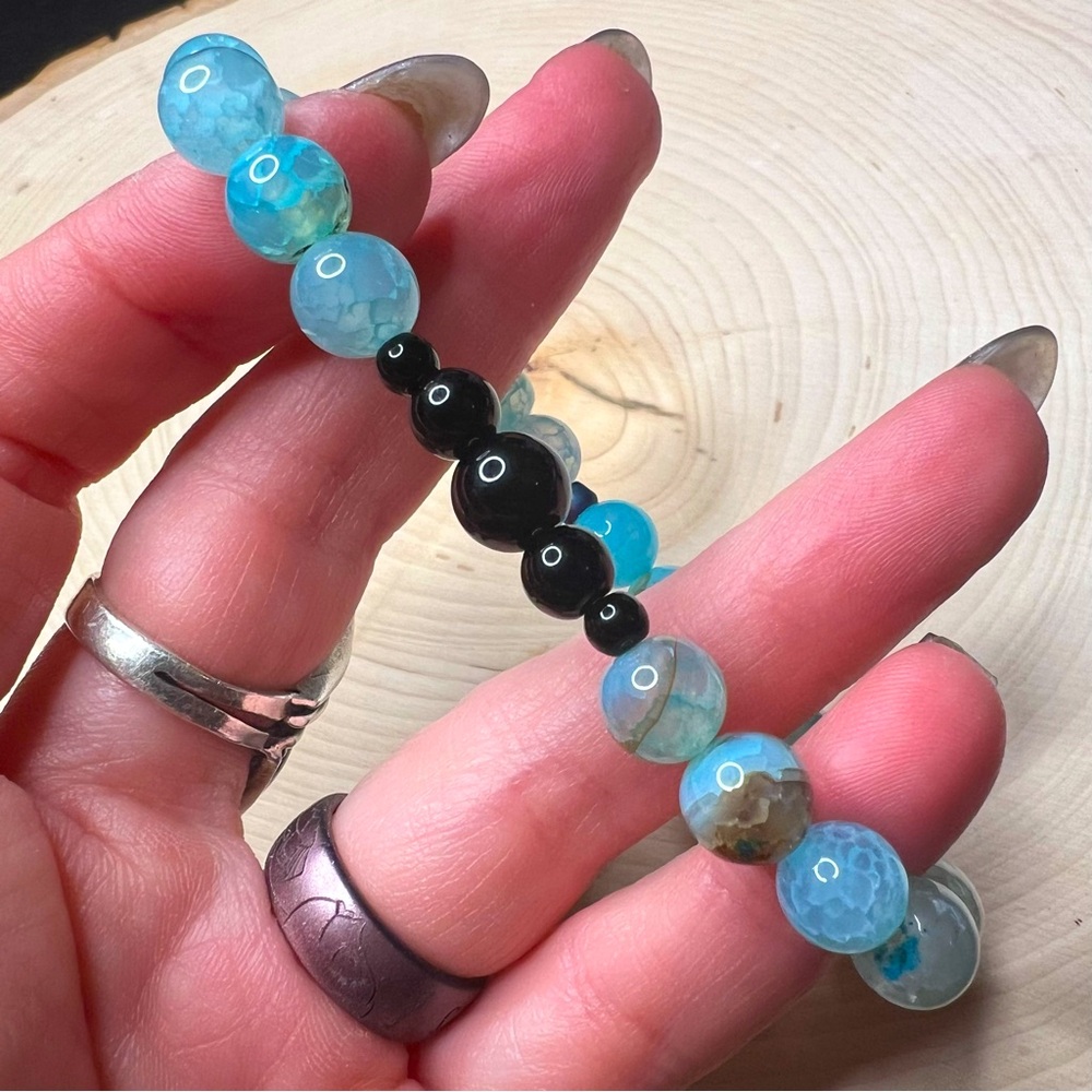 Hand Crafted Blue and Black Beaded Bracelet